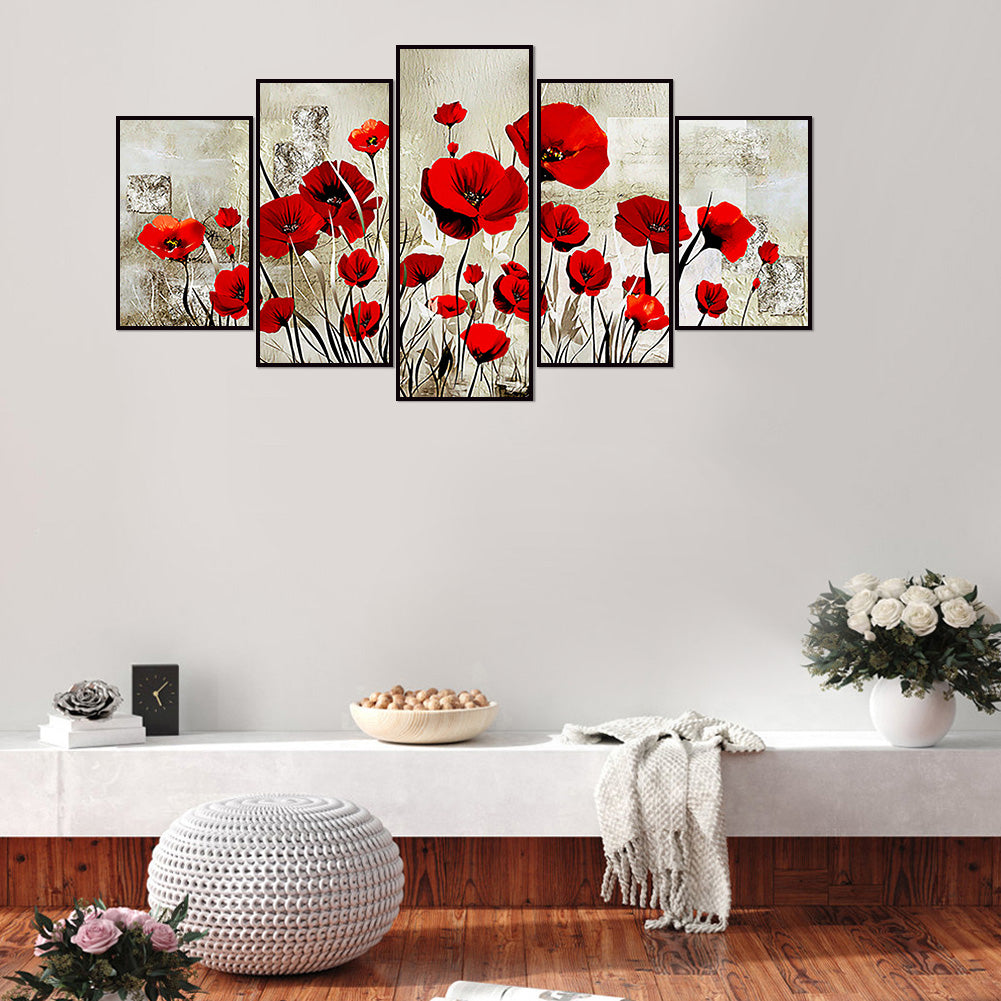 Red Flowers - Full Round Drill Diamond Painting 95*45CM