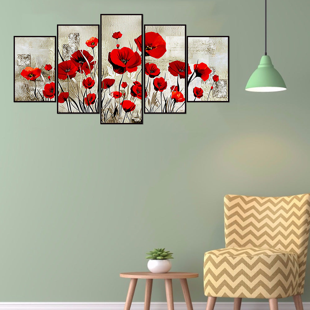 Red Flowers - Full Round Drill Diamond Painting 95*45CM