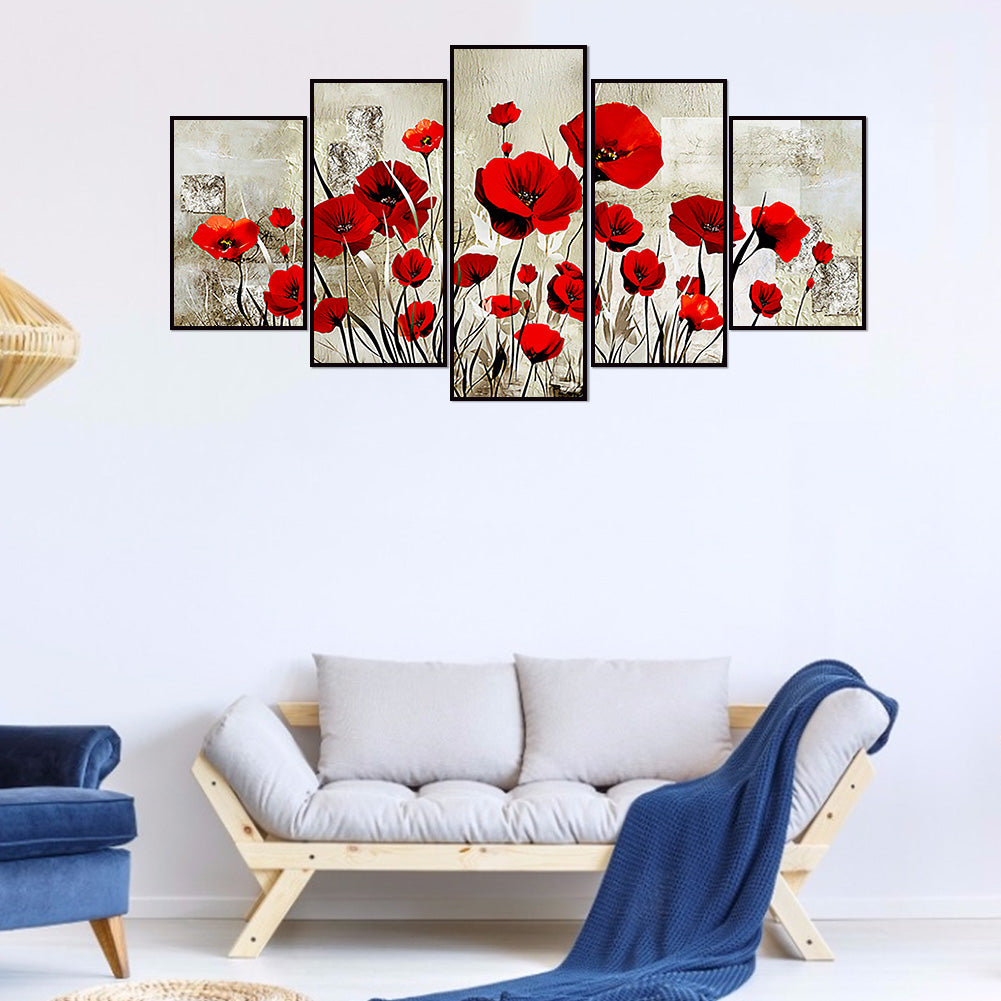 Red Flowers - Full Round Drill Diamond Painting 95*45CM