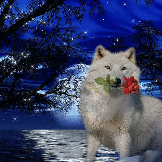 Flowers And Wolf - Full Round Drill Diamond Painting 50*50CM
