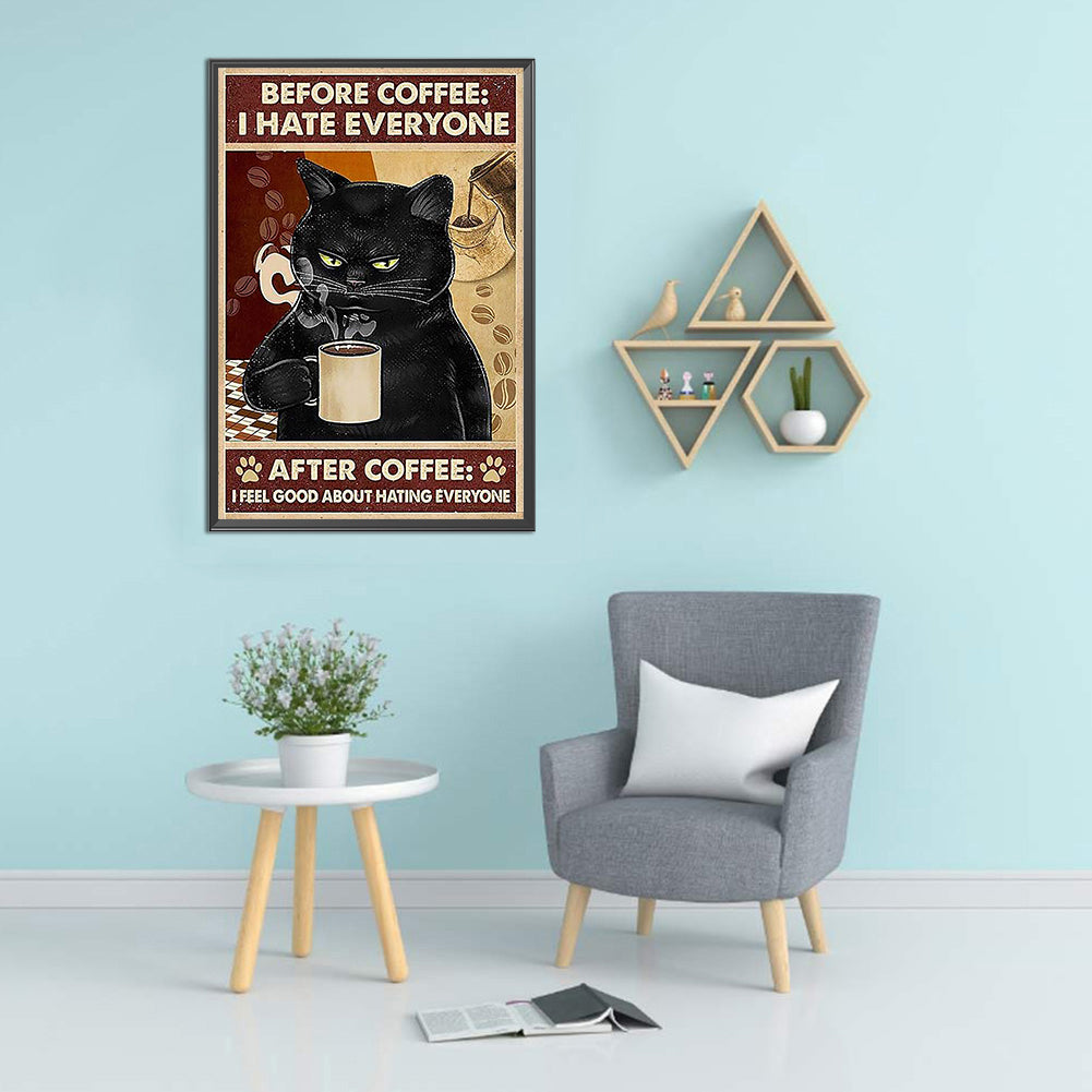 Cat Drinking Coffee - 11CT Stamped Cross Stitch 40*50CM