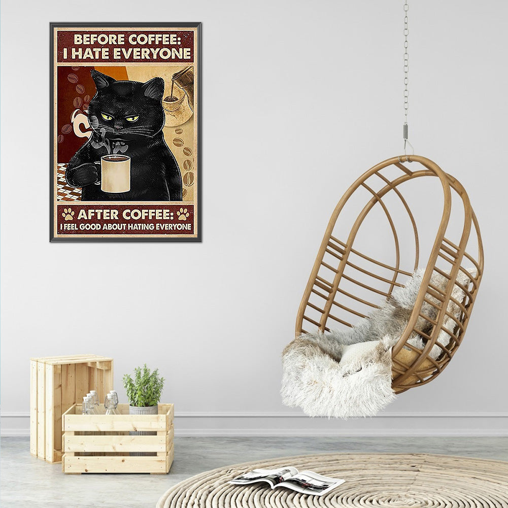 Cat Drinking Coffee - 11CT Stamped Cross Stitch 40*50CM