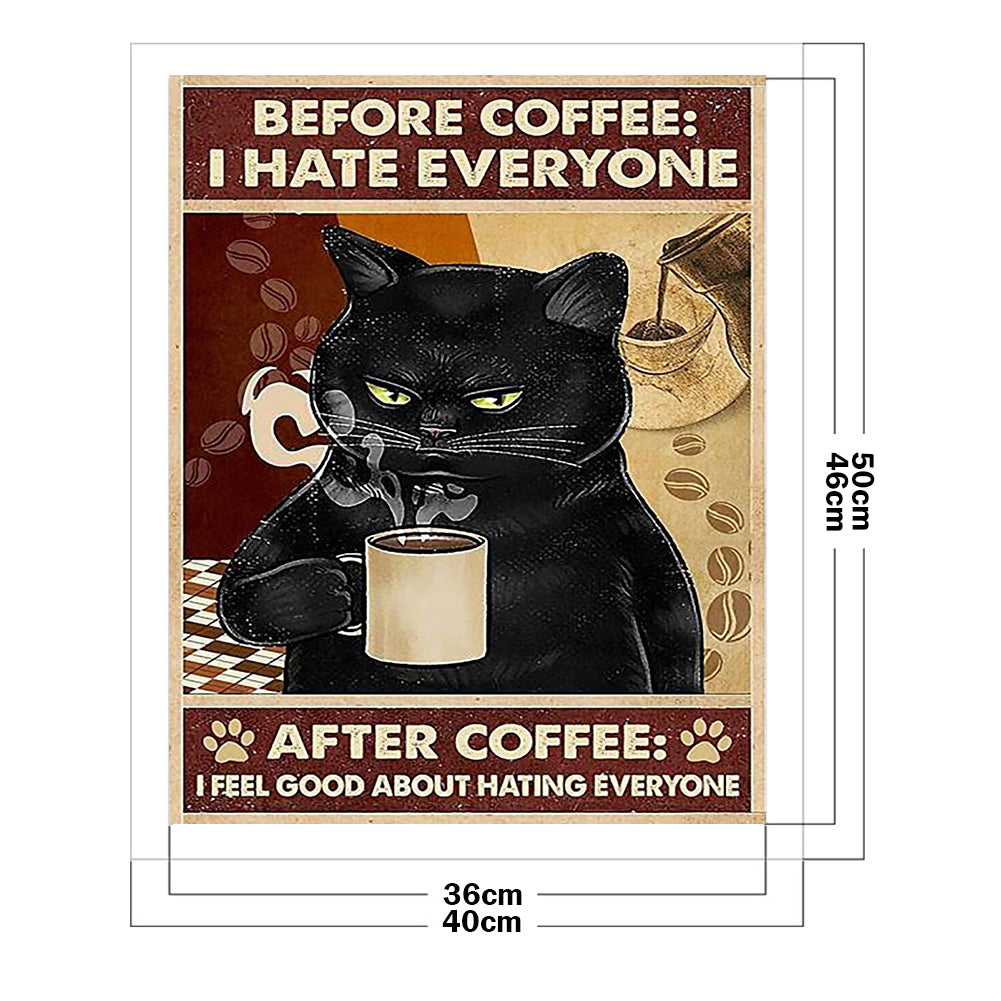 Cat Drinking Coffee - 11CT Stamped Cross Stitch 40*50CM