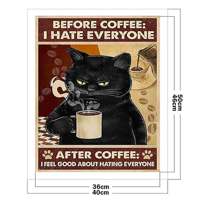 Cat Drinking Coffee - 11CT Stamped Cross Stitch 40*50CM