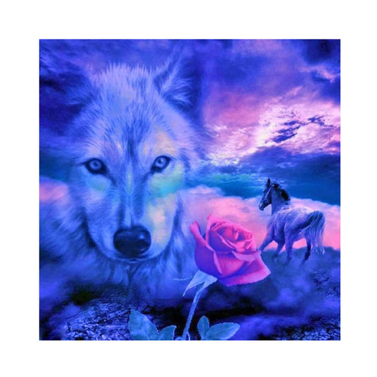Flower And Wolf - Full Round Drill Diamond Painting 45*45CM