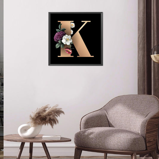 Dark Flower Letters - Full Round Drill Diamond Painting 40*40CM