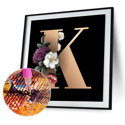 Dark Flower Letters - Full Round Drill Diamond Painting 40*40CM