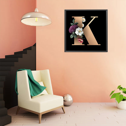 Dark Flower Letters - Full Round Drill Diamond Painting 40*40CM