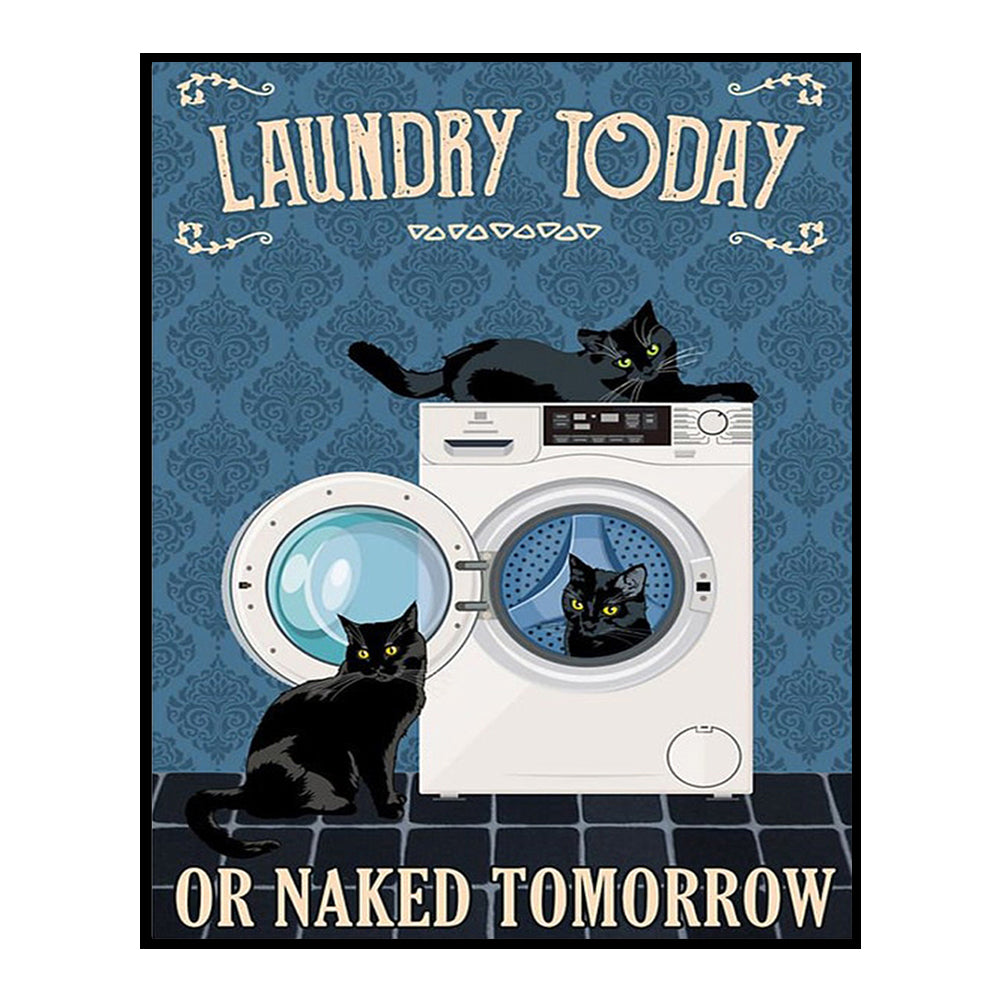 Washing Machine Cat - 11CT Stamped Cross Stitch 40*50CM