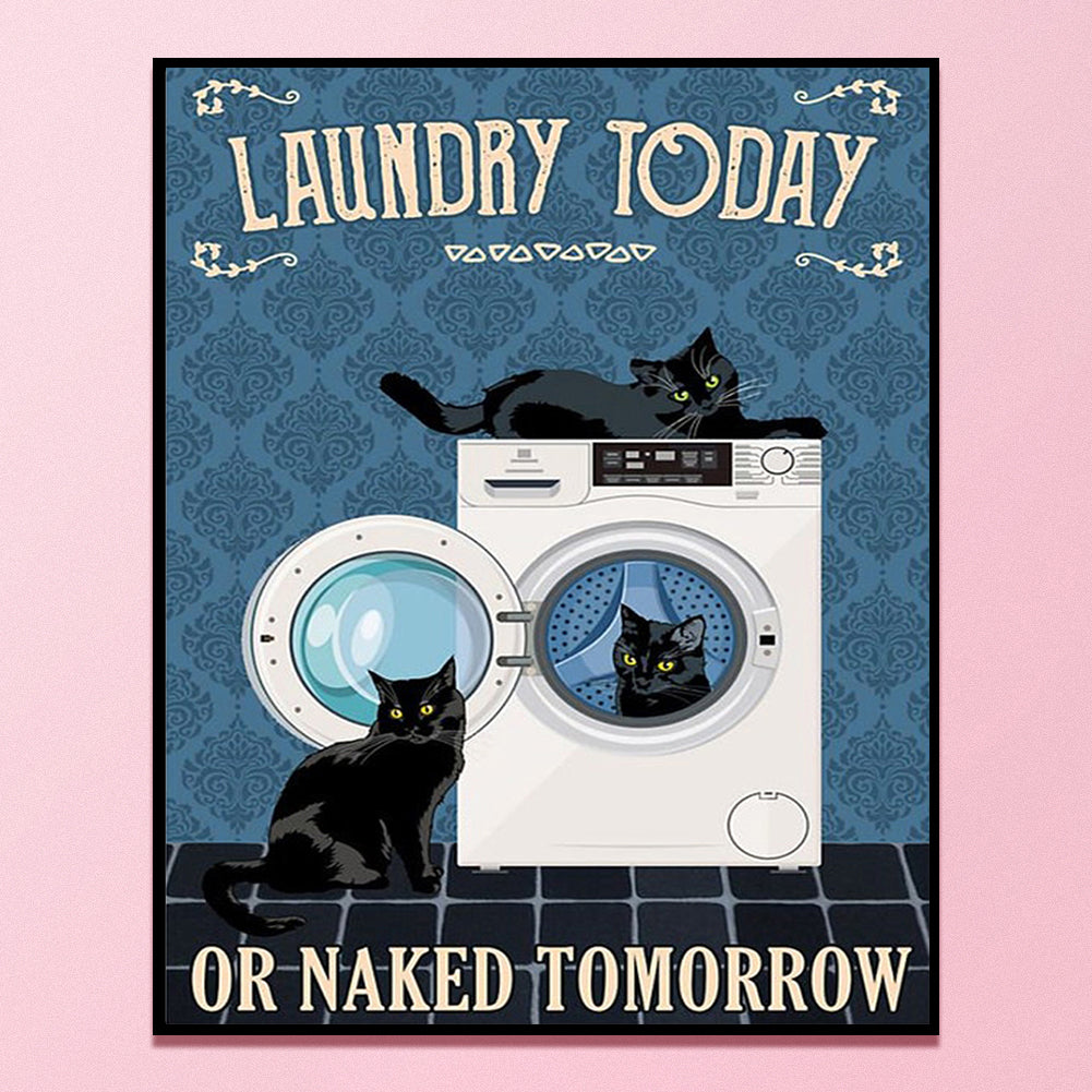 Washing Machine Cat - 11CT Stamped Cross Stitch 40*50CM