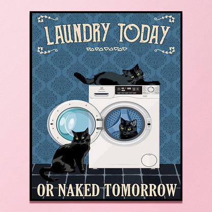 Washing Machine Cat - 11CT Stamped Cross Stitch 40*50CM