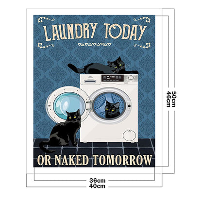 Washing Machine Cat - 11CT Stamped Cross Stitch 40*50CM