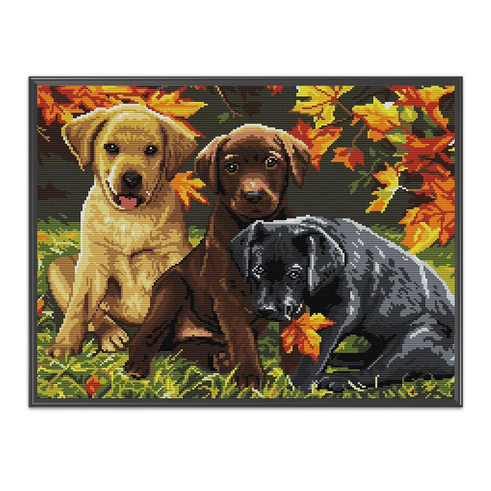 Three Puppies Five - 14CT Counted Cross Stitch 48*40CM