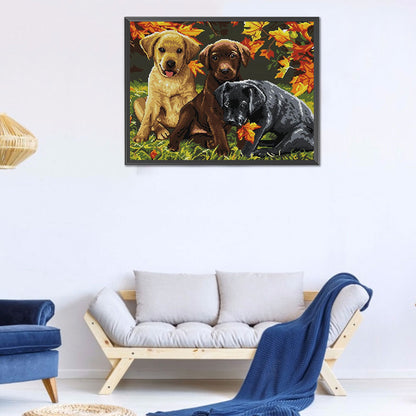 Three Puppies Five - 14CT Counted Cross Stitch 48*40CM