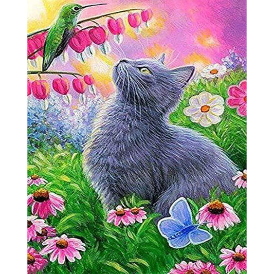 Cat In Flower - Full Round Drill Diamond Painting 40*50CM