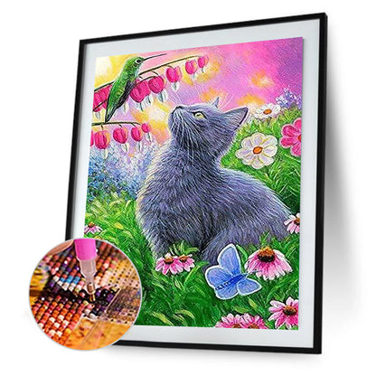 Cat In Flower - Full Round Drill Diamond Painting 40*50CM