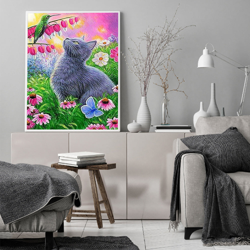 Cat In Flower - Full Round Drill Diamond Painting 40*50CM