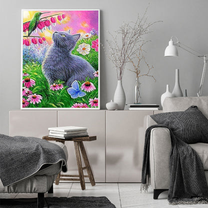 Cat In Flower - Full Round Drill Diamond Painting 40*50CM