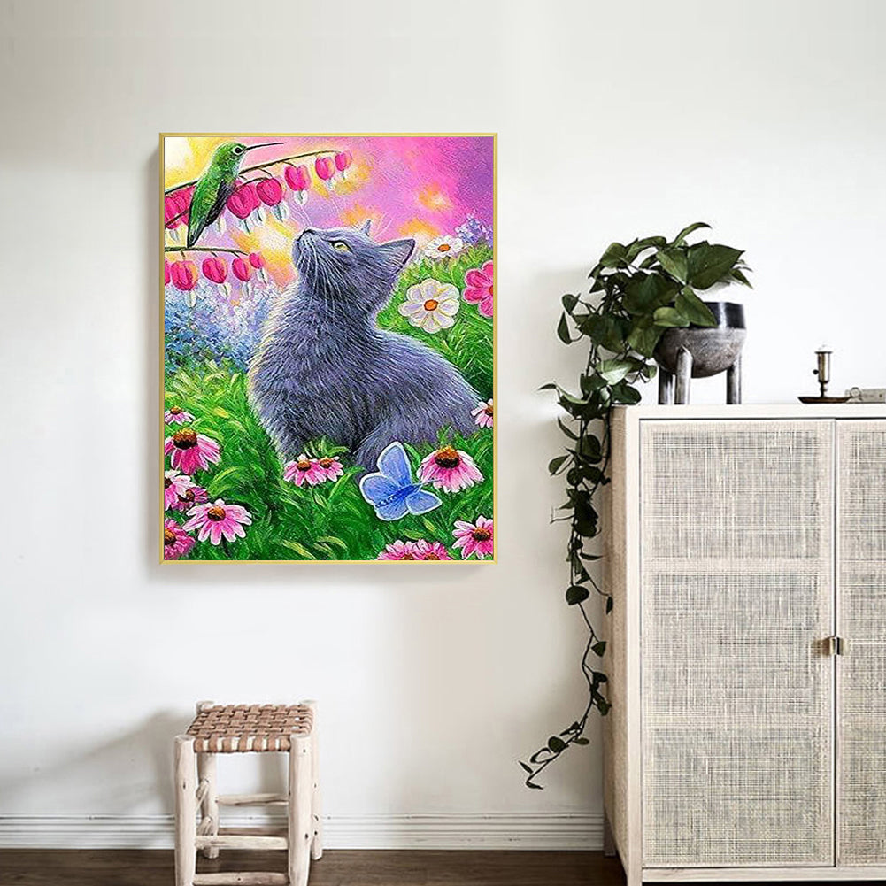 Cat In Flower - Full Round Drill Diamond Painting 40*50CM