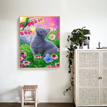 Cat In Flower - Full Round Drill Diamond Painting 40*50CM