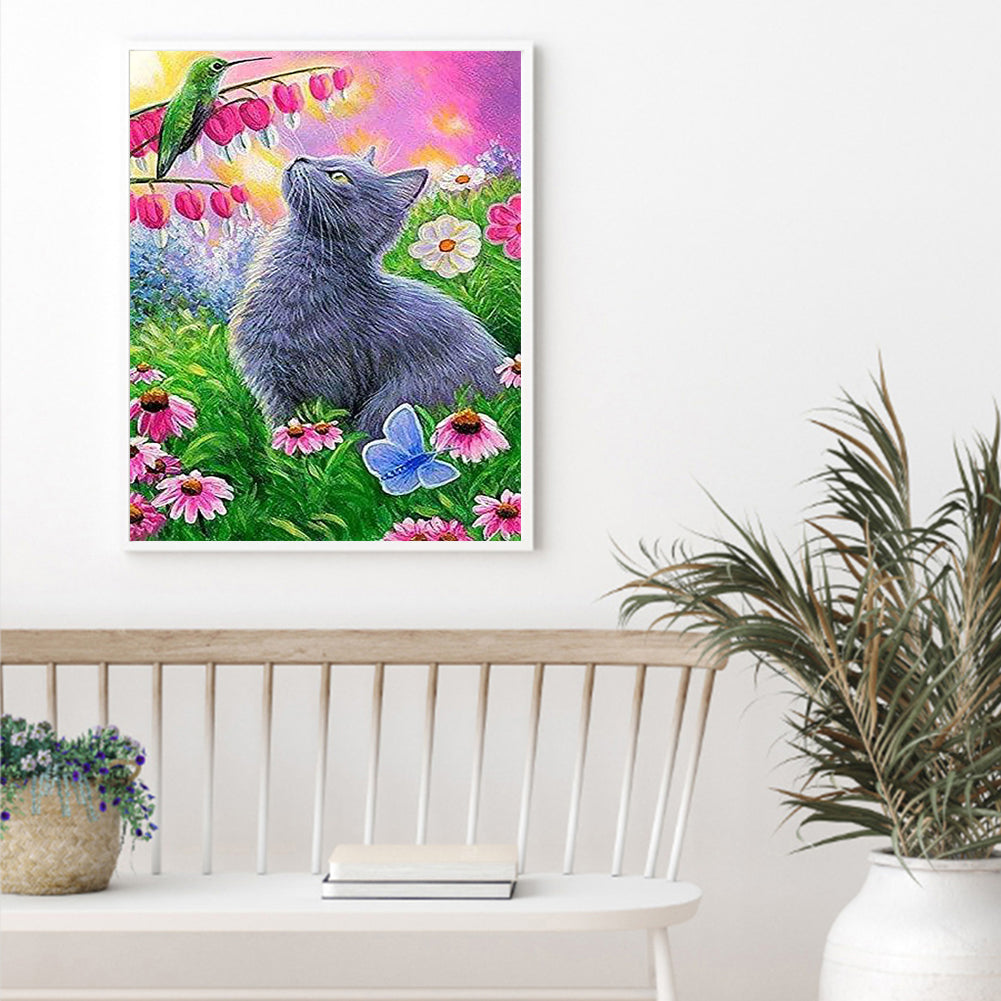 Cat In Flower - Full Round Drill Diamond Painting 40*50CM