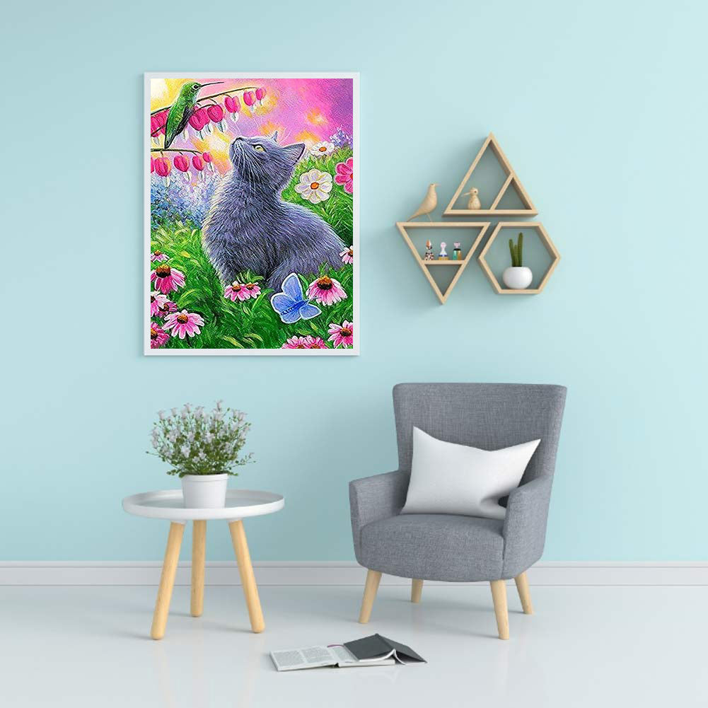 Cat In Flower - Full Round Drill Diamond Painting 40*50CM