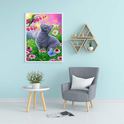 Cat In Flower - Full Round Drill Diamond Painting 40*50CM