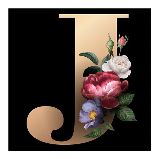 Letter Flower J - Full Square Drill Diamond Painting 40*40CM