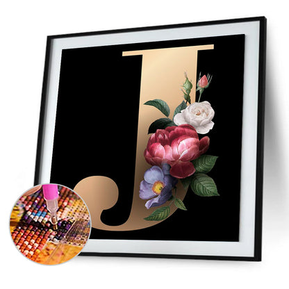 Letter Flower J - Full Square Drill Diamond Painting 40*40CM