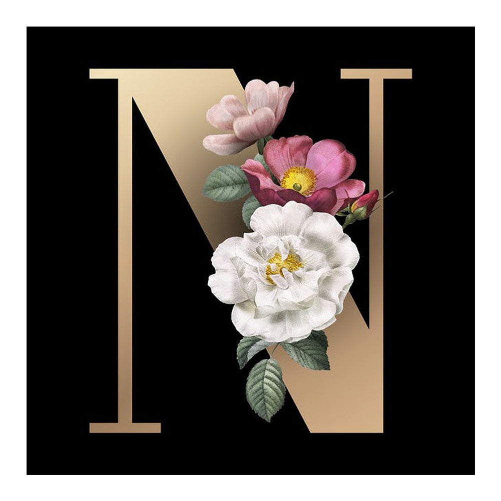 Letter Flower N - Full Square Drill Diamond Painting 50*50CM