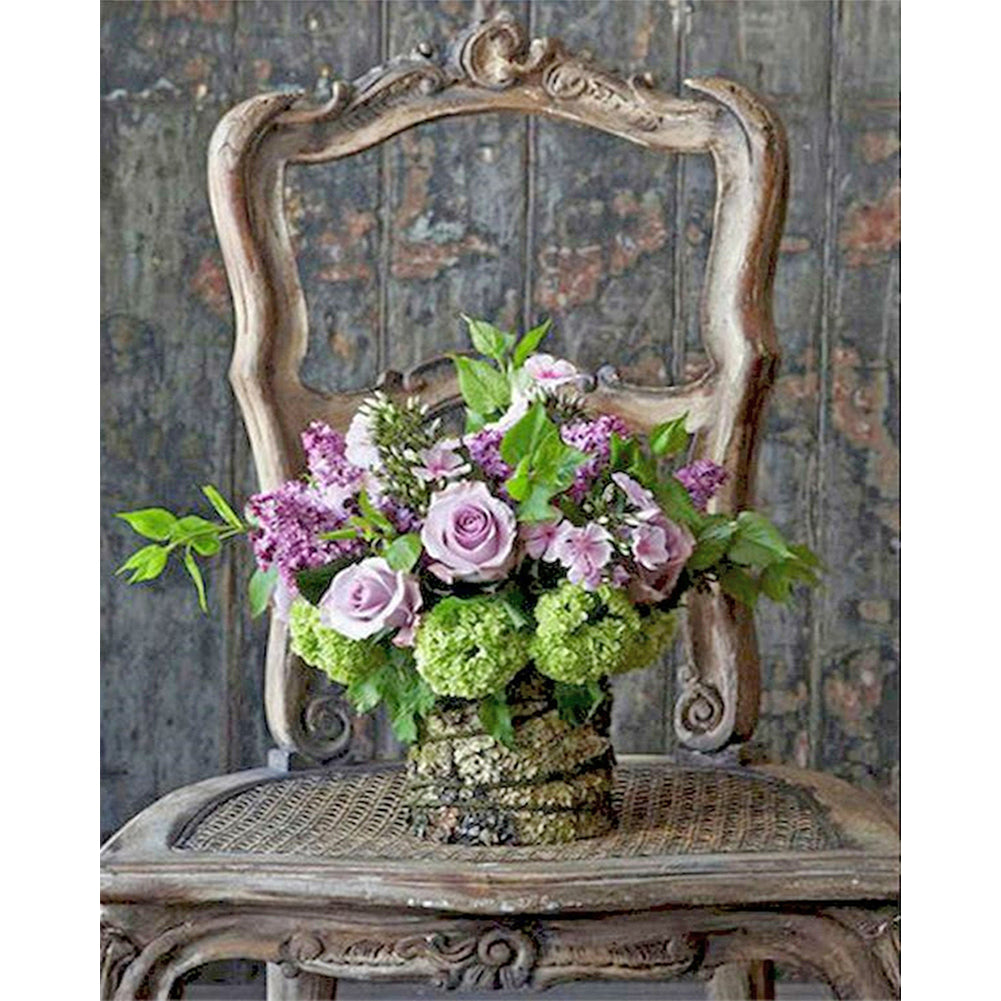 Bouquet On Chair - Full Square Drill Diamond Painting 50*60CM