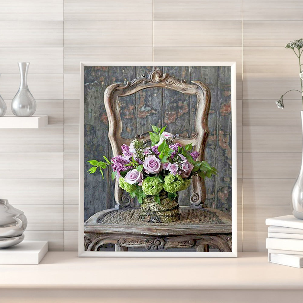 Bouquet On Chair - Full Square Drill Diamond Painting 50*60CM