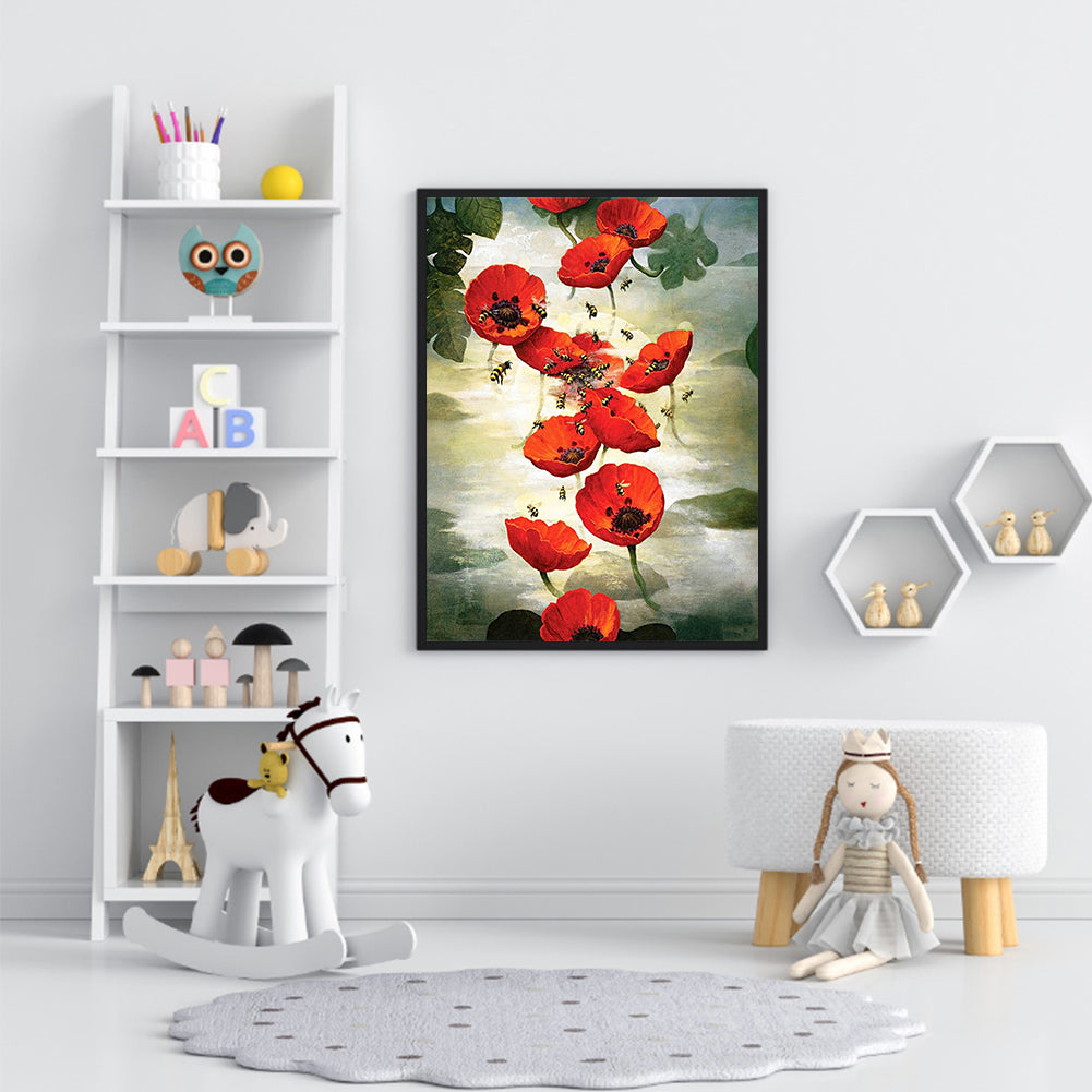 Ink Safflower - Full Round Drill Diamond Painting 30*40CM