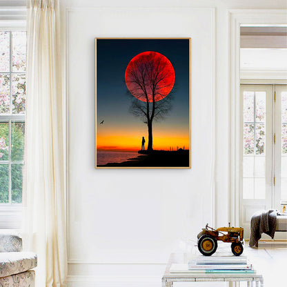 Silhouette Under The Moon Tree - Full Round Drill Diamond Painting 40*50CM