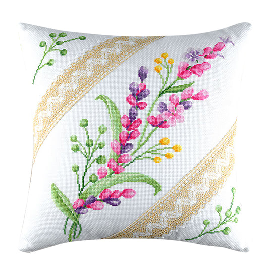 Cross Stitch Pillow Case 11CT Flower Printed DIY Embroidery Pillow Cover