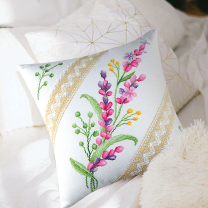 Cross Stitch Pillow Case 11CT Flower Printed DIY Embroidery Pillow Cover