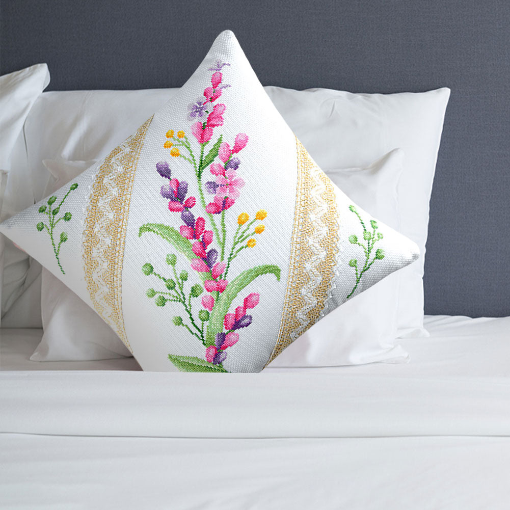 Cross Stitch Pillow Case 11CT Flower Printed DIY Embroidery Pillow Cover