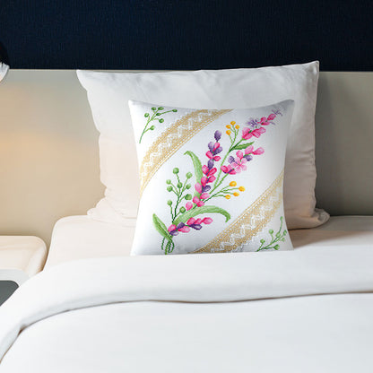 Cross Stitch Pillow Case 11CT Flower Printed DIY Embroidery Pillow Cover