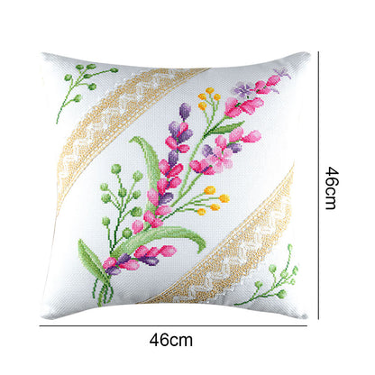 Cross Stitch Pillow Case 11CT Flower Printed DIY Embroidery Pillow Cover