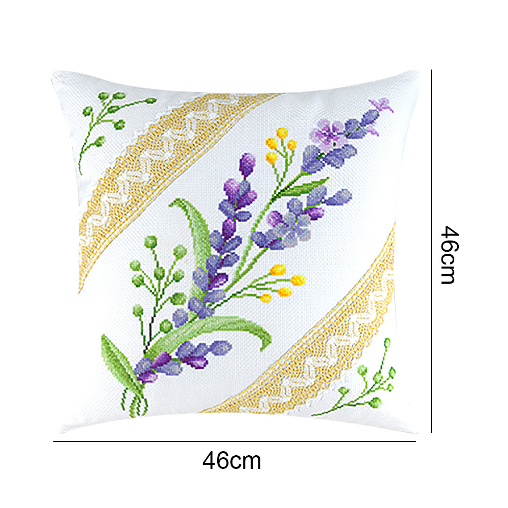 Cross Stitch Pillow Case 11CT Flower Printed DIY Embroidery Pillow Cover