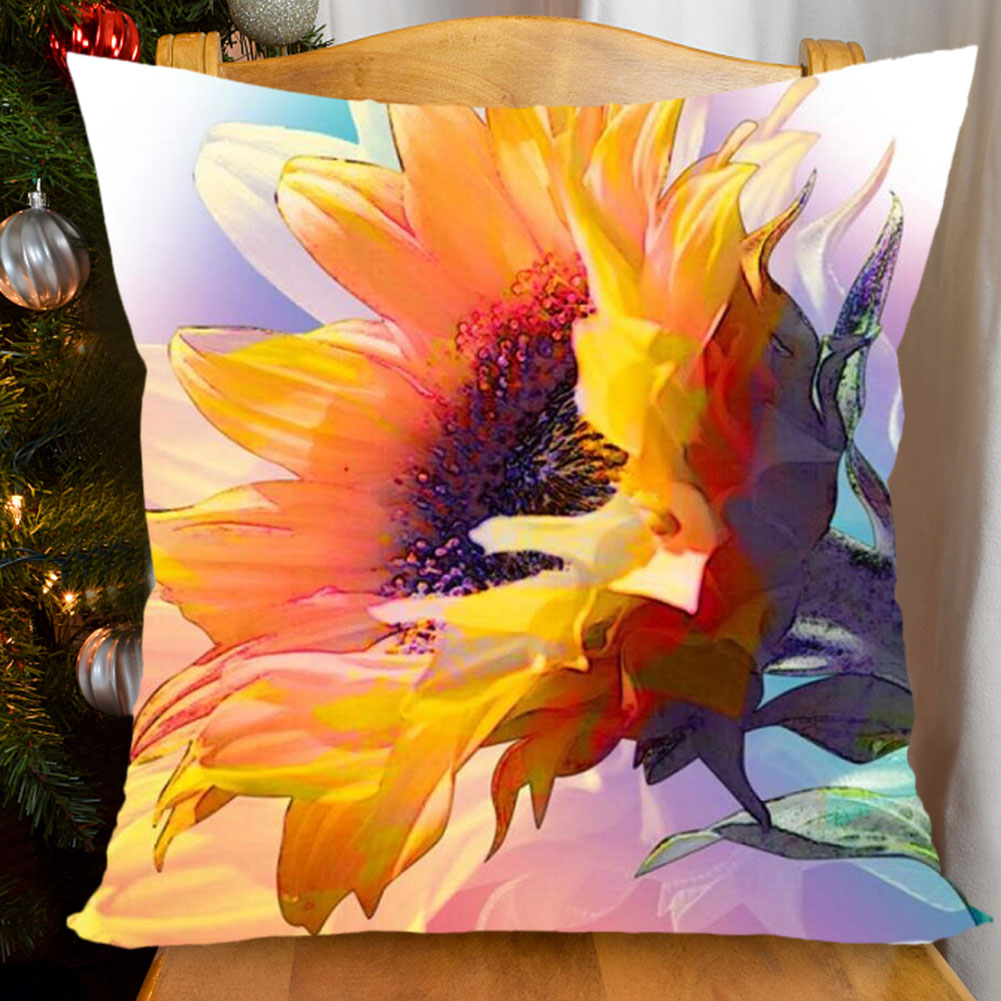 Cross Stitch Pillow Case 11CT Sunflower Stamped DIY Pillow Cover for Sofa