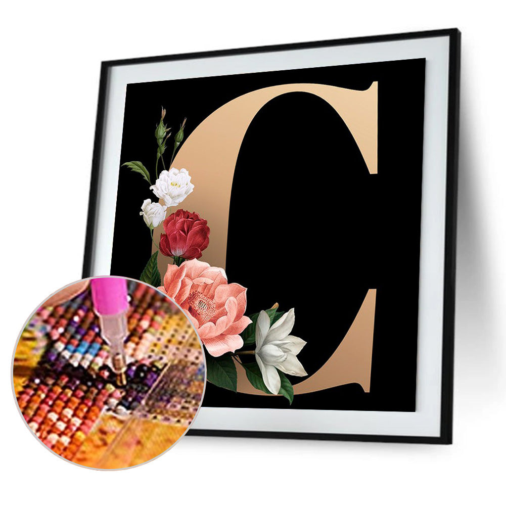 Dark Flower Letters - Full Round Drill Diamond Painting 40*40CM