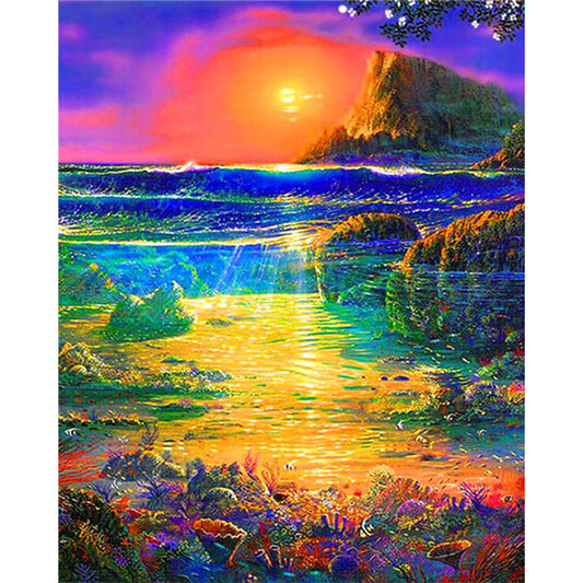 Sunset Waterfall - Full Square Drill Diamond Painting 50*60CM
