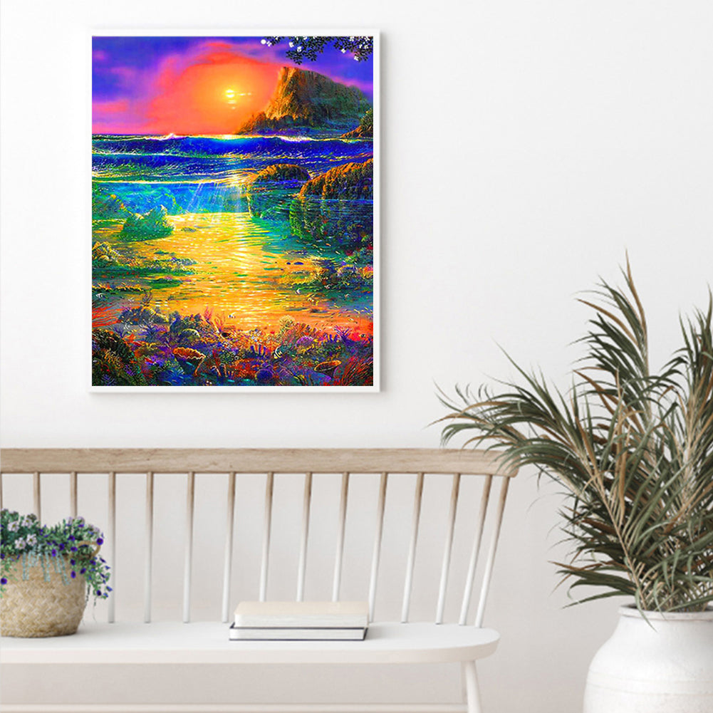 Sunset Waterfall - Full Square Drill Diamond Painting 50*60CM