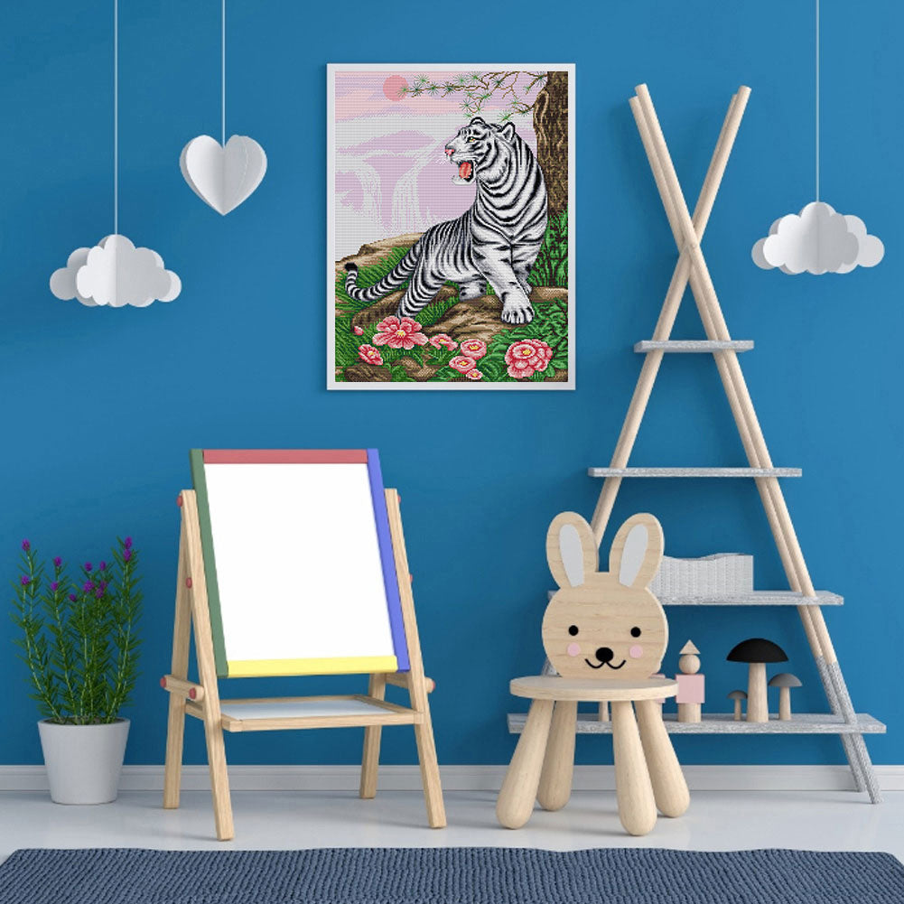 White Tiger Roaring - 14CT Stamped Cross Stitch 41*51CM(Joy Sunday)