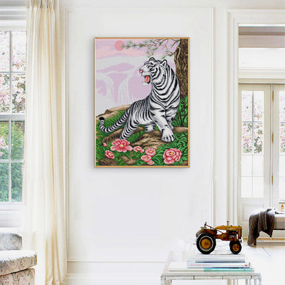 White Tiger Roaring - 14CT Stamped Cross Stitch 41*51CM(Joy Sunday)