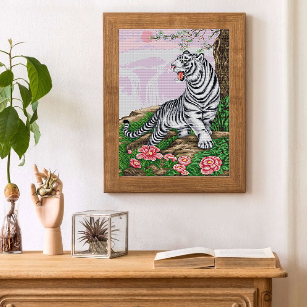 White Tiger Roaring - 14CT Stamped Cross Stitch 41*51CM(Joy Sunday)