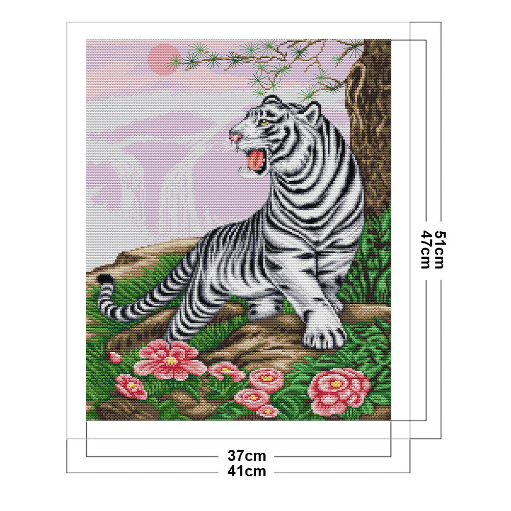 White Tiger Roaring - 14CT Stamped Cross Stitch 41*51CM(Joy Sunday)