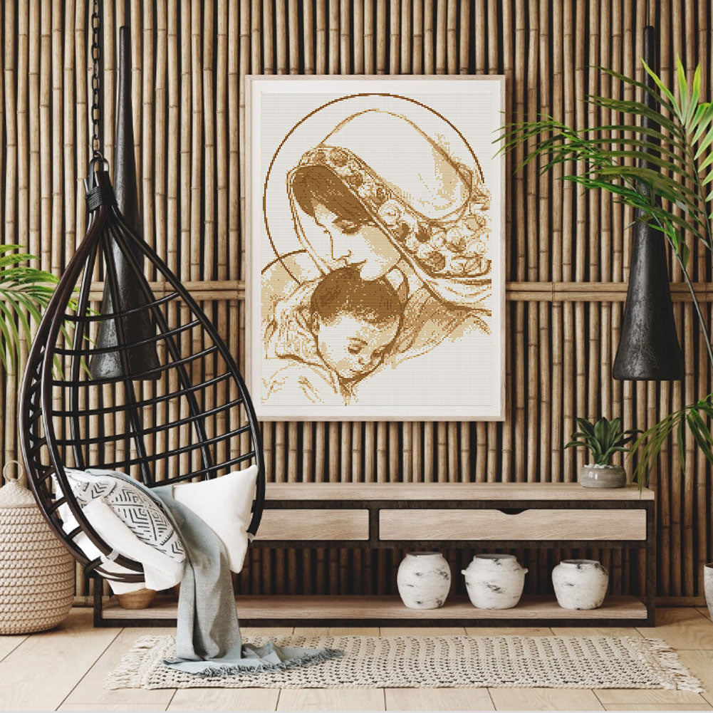 Mother And Son - 14CT Stamped Cross Stitch 35*46CM(Joy Sunday)