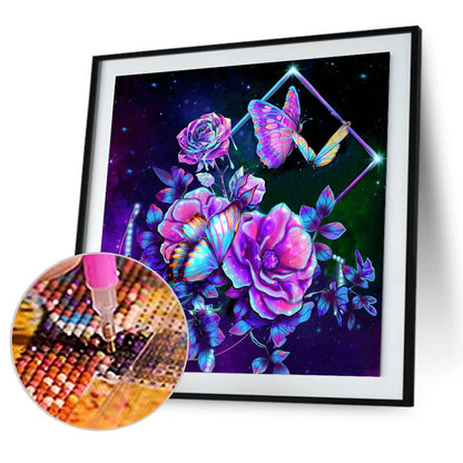 Flower Butterfly - Full Round Drill Diamond Painting 30*30CM